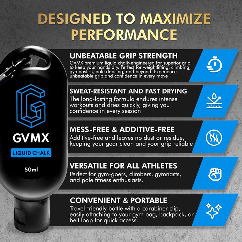 GVMX 50ML/100ML/400ML Superior Grip Premium Liquid Chalk. Long Lasting Mess-Free Gym Chalk for Weightlifting, Gymnastics, Climbing. Fast Drying Refillable Gym Accessories. Package May Vary. - Image 3